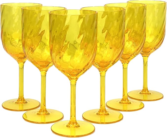Yalin Set of 6 Unbreakable 15 oz Acrylic Plastic Wine and Water Tumbler Stackable Goblets. (Yellow