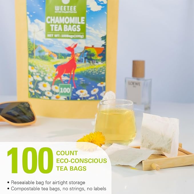 WT WEETEE Chamomile Tea bags, Made with 100% Pure Chamomile Flowers, Natural Caffeine-free Herbal