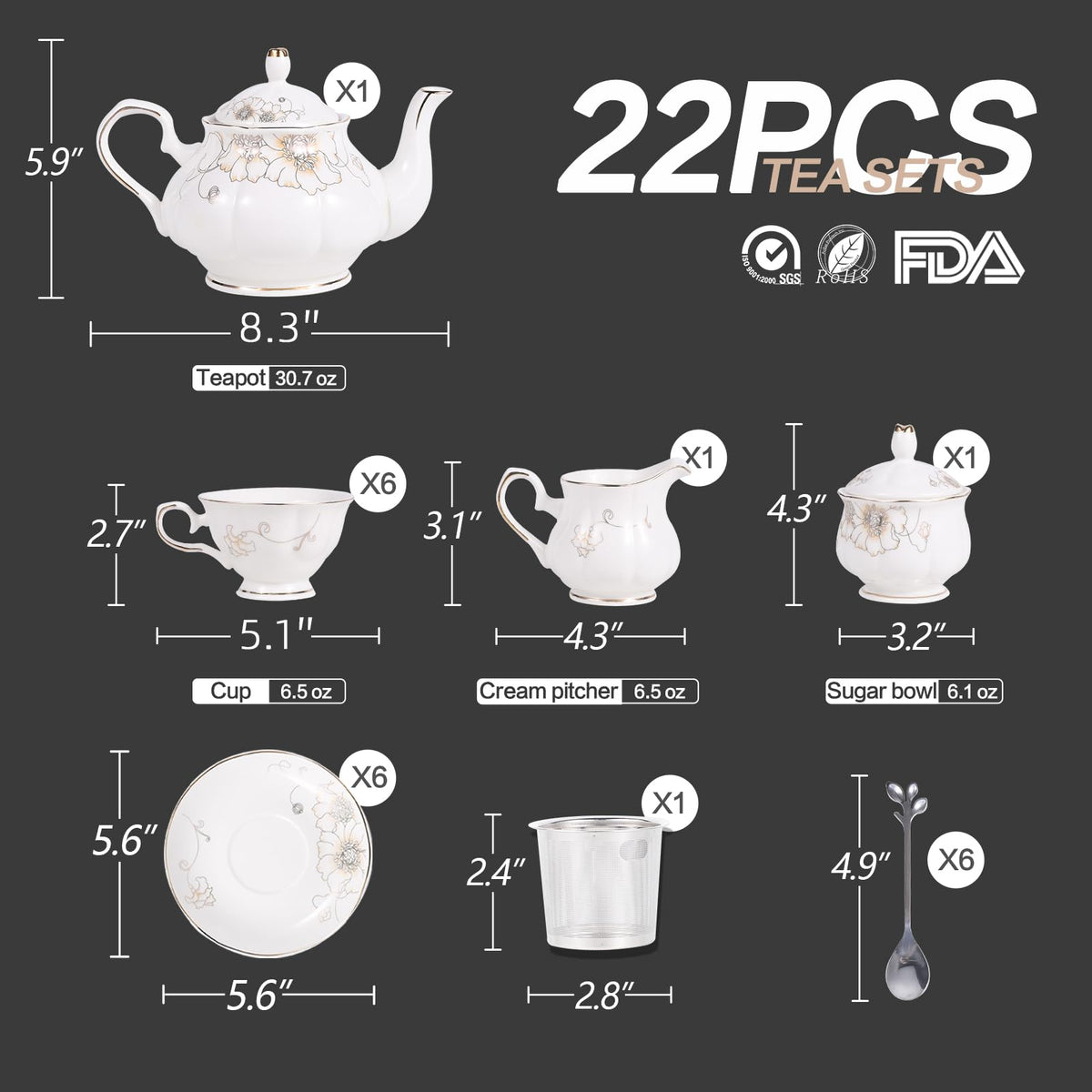 CHENP.HMC Tea Set 22-Piece Porcelain Ceramic Coffee(Chrysanthemum)