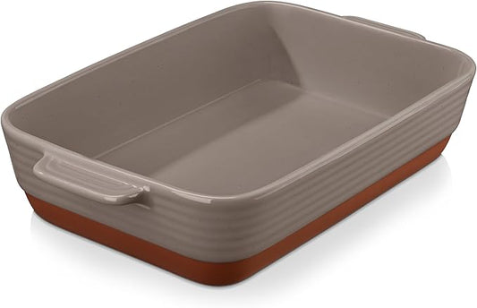 MALACASA 4.8 Qt Lasagne Dishes for Oven, 9 x 13 Inches Brown Ceramic Oven Dish with Handles, Deep
