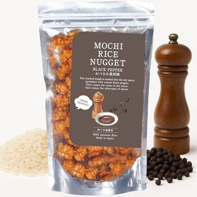 Mochi Rice Nuggets ??Black Pepper Soy Flavor, Spicy Japanese Rice Crackers, 140g (4.9oz) NON-GMO