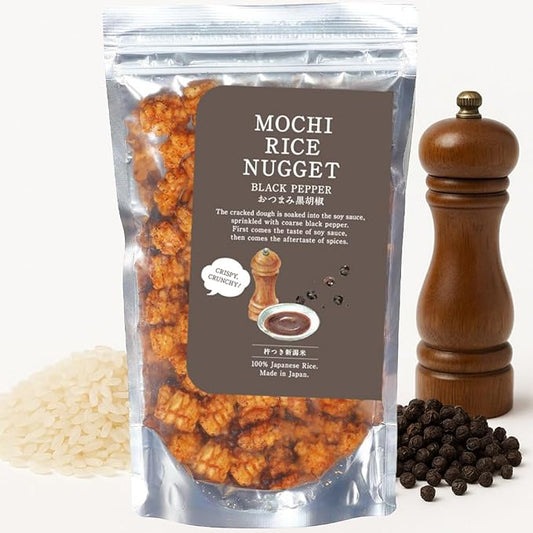 Mochi Rice Nuggets ??Black Pepper Soy Flavor, Spicy Japanese Rice Crackers, 140g (4.9oz) NON-GMO