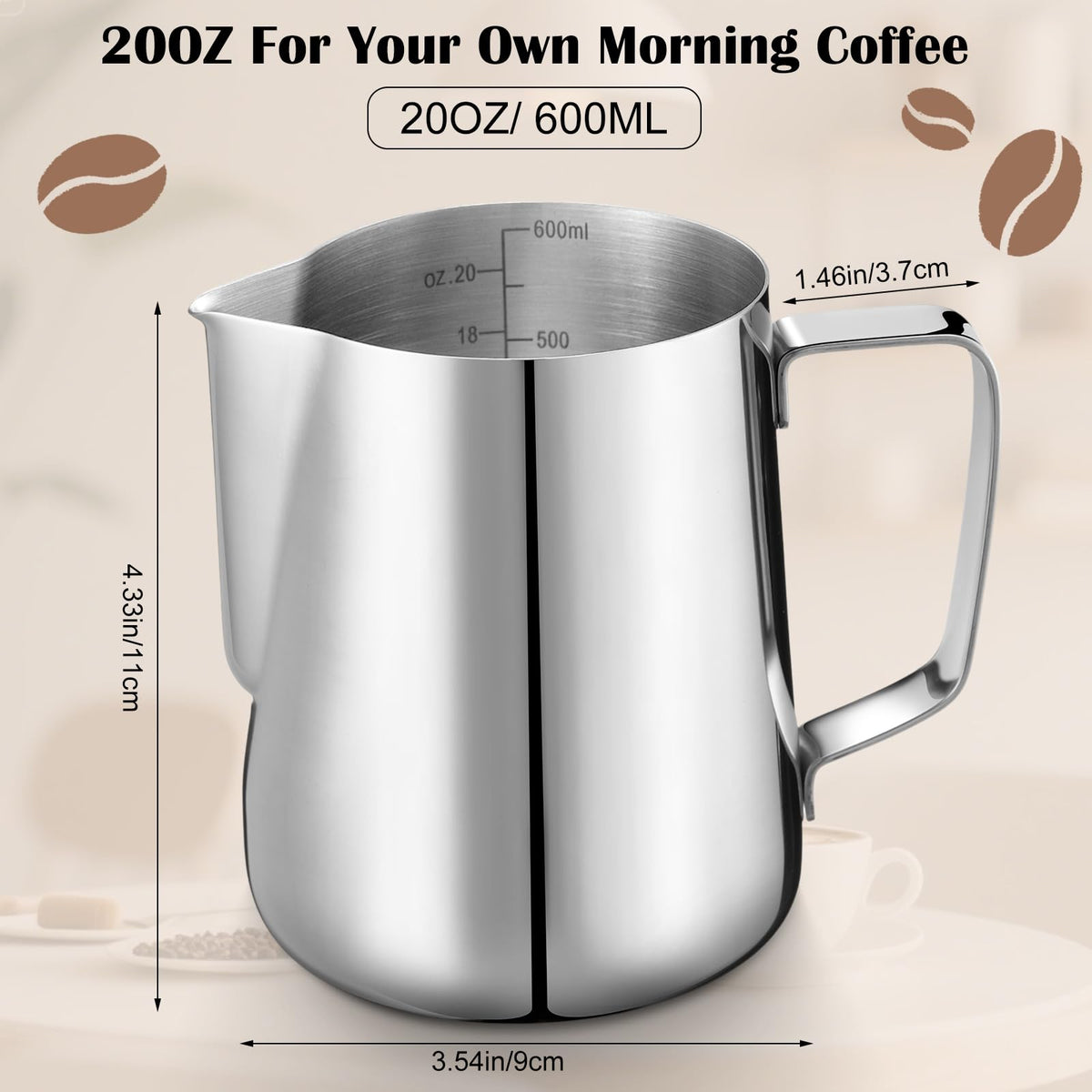 Honeydak 4 Pcs Milk Frothing Pitcher 304 Stainless Steel Steaming Pitchers for Coffee Bar