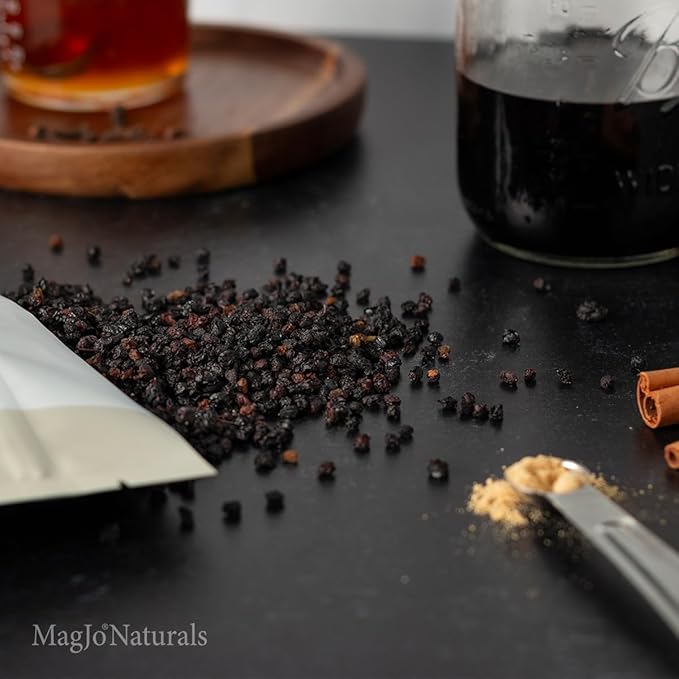 MagJo Dried Elderberries - 100% Wild crafted Dried Elder berries - 2lb Bulk - Non-Irradiated