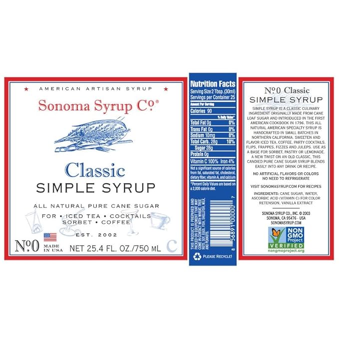 Sonoma Syrup Co. Classic Simple Syrup 25.4 fl oz | for Coffee, Cocktails, and Cooking | Hand