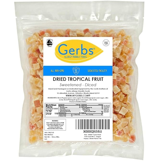 Gerbs Tropical Dried Fruit Snack Mix 2 lbs. | Unsulfured, No Additives, Resealable Bag | Lightly