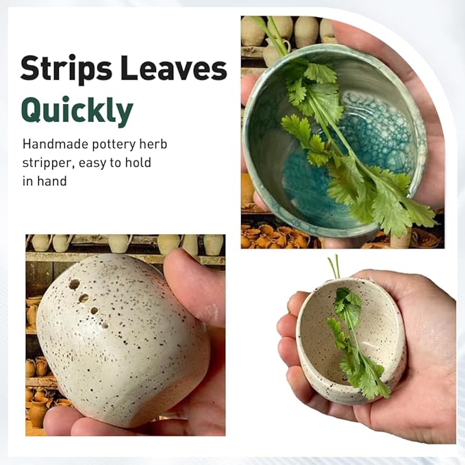 Pottery Herb Stripper Bowl, 2025 Upgrade Pottery Herb Stripper Cup Ceramic Herb Peeling Cup