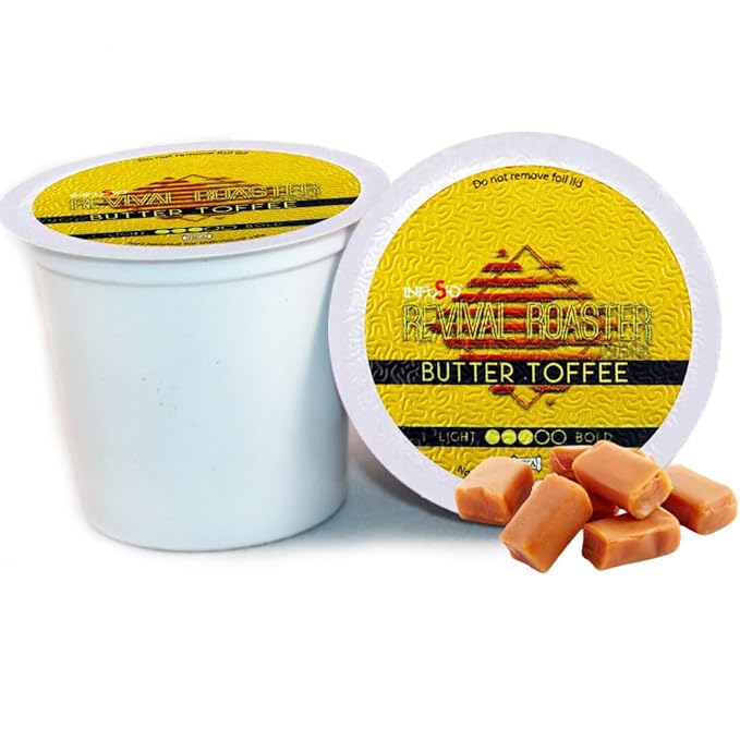InfuSio Butter Toffee Coffee Pods, Single Serve Coffee Pods for Keurig K Cups Brewers - Premium