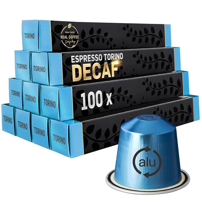 Decaf Italian ‘Torino’ Espresso Compatible with Nespresso | 100 Decaffeinated Aluminum Capsules |