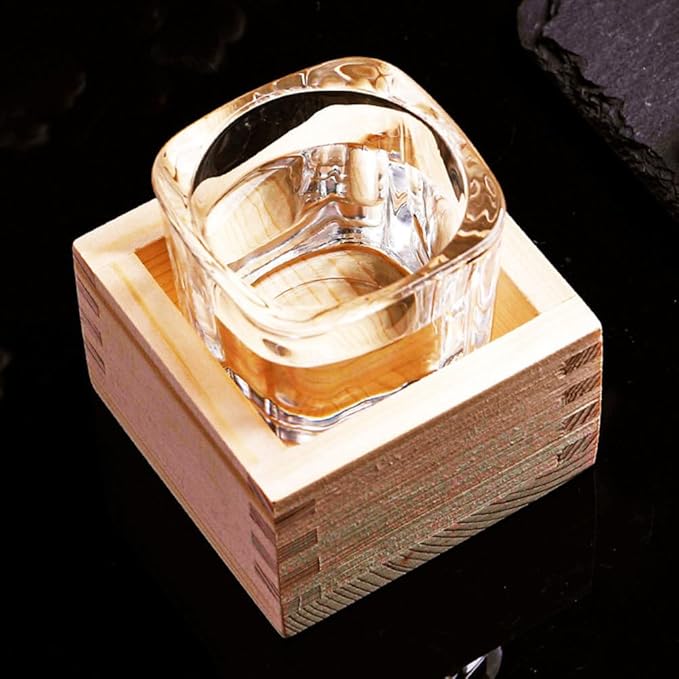Sake Cup Wooden Box: Japanese Saki Cup Holder Box Square Drinkware Glasses Bottle Container for