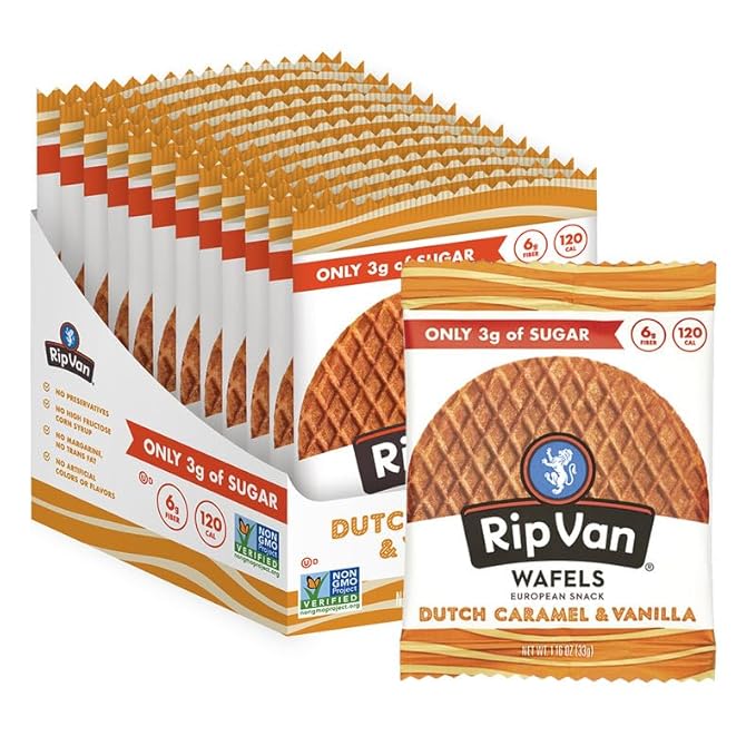 Rip Van Wafels Dutch Caramel & Vanilla Stroopwafels, Healthy Snacks, Non-GMO, Low Calorie, Low