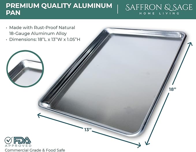 Commercial Quality Cookie Sheet Pan - 2 Pack Aluminum Half Sheet Baking Pan by Saffron & Sage Home
