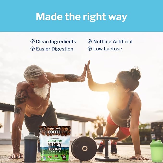 Opportuniteas Grass Fed Coffee Whey Protein Isolate Powder - 27g Protein Powder Without Artificial