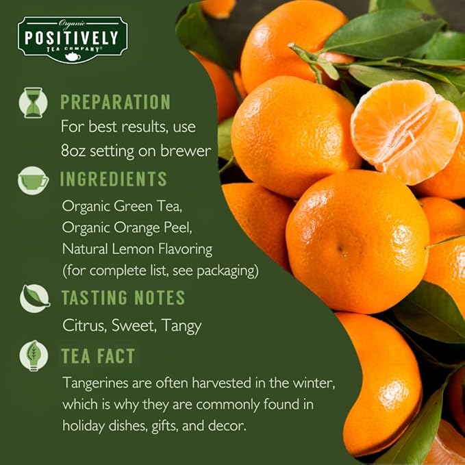 Organic Positively Tea Company, Green Tangerine Green Tea, K-Cup Compatible, 96 Pods