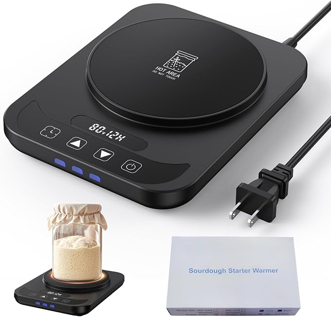 Sourdough Starter Warmer Mat - 12H Timer & Precise 1°F Thermostat (70-100°F) - Auto On/Off - Fits