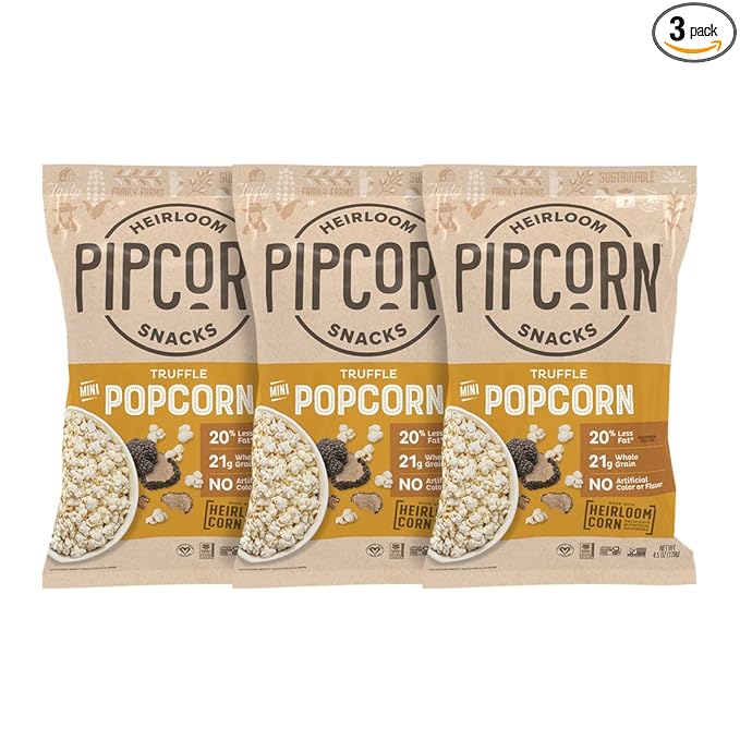 Pipcorn Heirloom Truffle Mini Popcorn - (3 Pack of 4.5oz Bags) - Vegan, No Artificial Anything