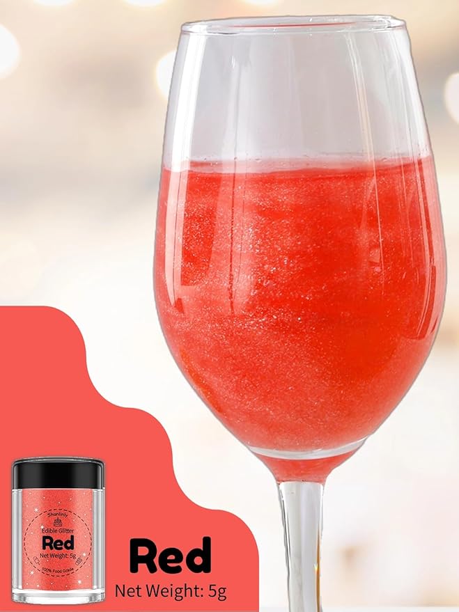 Shanlinly Red Edible Glitter for Cakes Drinks - Food Grade 5g Shimmer Luster Glitter Dust Edible