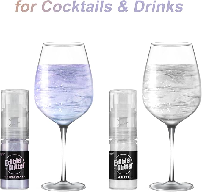 Sujoygar Edible Glitter Spray 2 Colors, White and Iridescent Edible Glitter for Cocktails, Shimmer