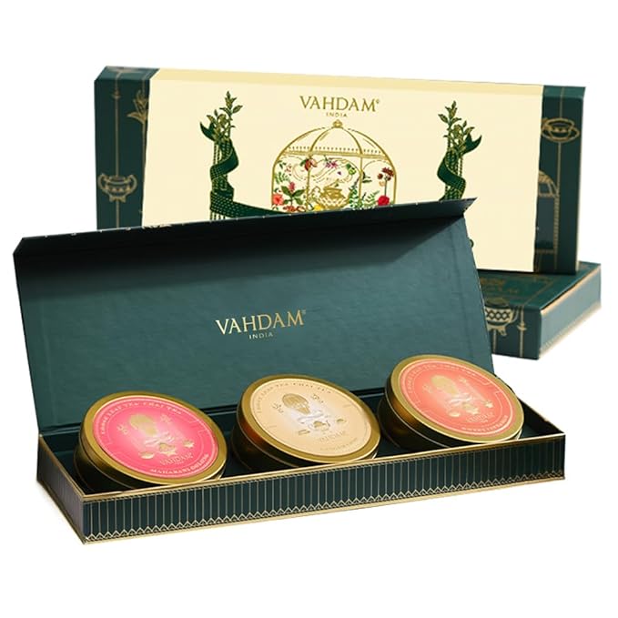 VAHDAM, Oprah's Favorite Tea Gift Sets | 3 Premium Chai Teas in Golden Tin Caddy Gift Box | Exotic