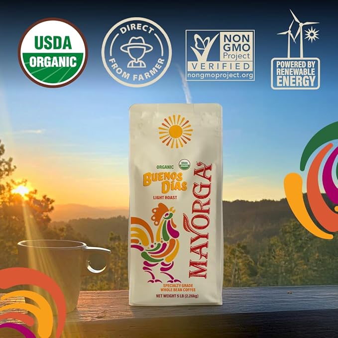 Mayorga Organic Coffee 5lb Buenos Dias - Light Roast Whole Bean Coffee Specialty Grade, 100%