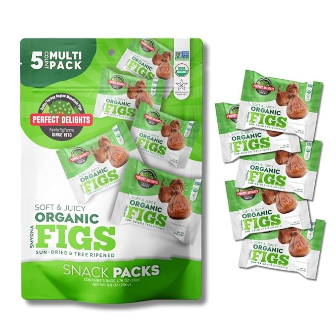 Perfect Delights Organic Snack Pack Figs, Sun-Dried Turkish Figs, On-the-Go Vegan, Healthy Snack