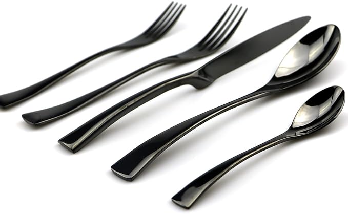 JASHII 18/10 Stainless Steel 20 Piece Mirror Polished Black Flatware Set,Dinner Knife Fork Salad