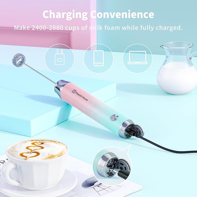 Maestri House Rechargeable Milk Frother with Stand, LunaFro Handheld Electric Foam Maker Waterproof