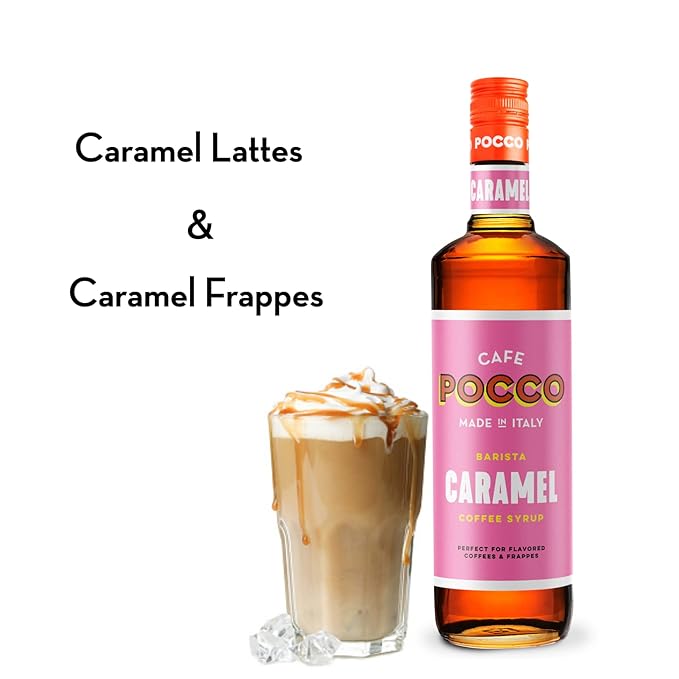Cafe Pocco Caramel Syrup 750ml Glass Bottle (1 Bottle, Caramel)