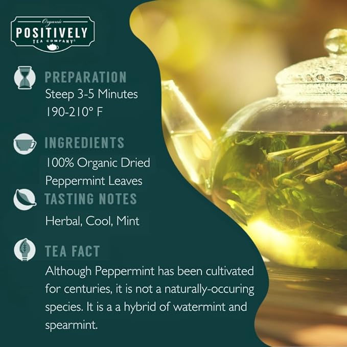 Organic Positively Tea Company, Peppermint Leaf Herbal Tea Bags, 100 Count, Eco-Friendly Tea Bags
