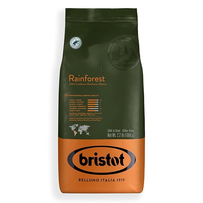 Bristot Rainforest Alliance Certified Coffee Beans ??Medium Roast Italian Espresso ??Whole Bean