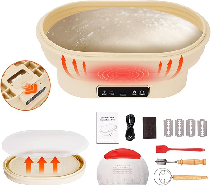 2L Heating Bread Proofing Basket Set Foldable Thermostatic Silicone Bowl with 77-122??6 Gears