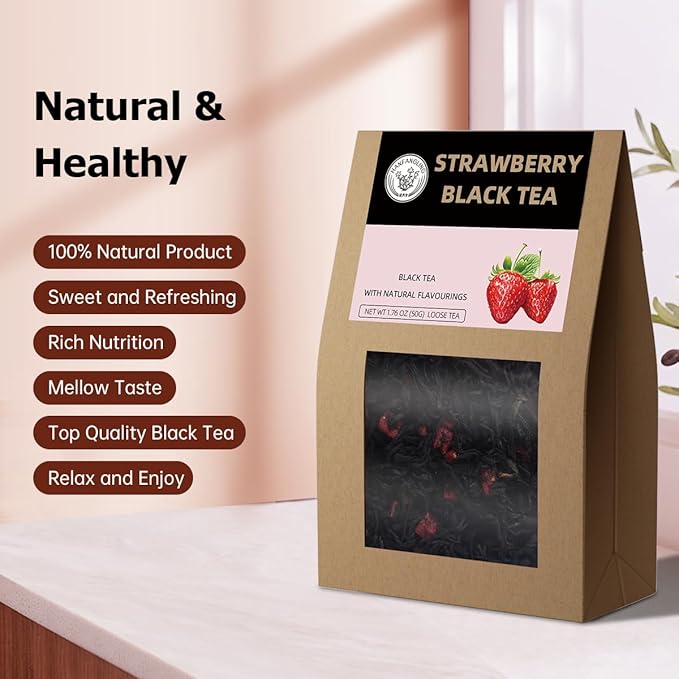 HANFANGLING Strawberry Black Tea, 100% Natural Loose Leaf, Blend Of Strawberry Fruit And Black Tea