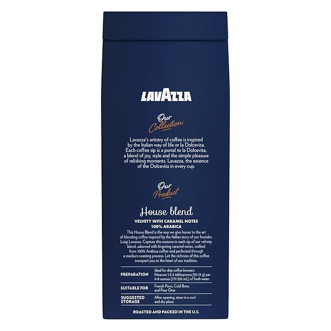 Lavazza House Blend Perfetto Ground Coffee 12oz Bag, Medium Roast, Full-bodied, Intensity 3/5, 100%