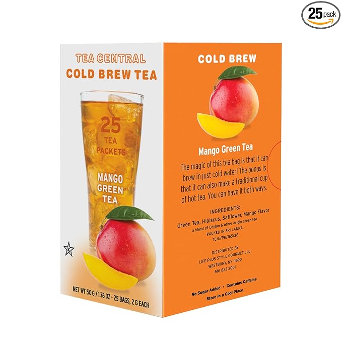 Life Plus Style Gourmet TEA CENTRAL Mango Green Tea Naturally Refreshing Cold Brew Tea Bags Organic