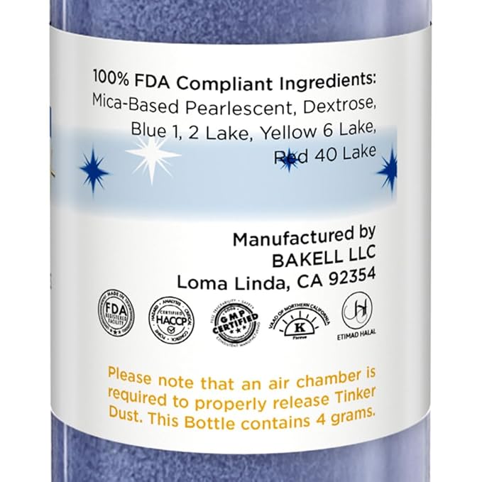 Bakell - Navy Blue Tinker Dust (4g, 1x Mini Spray Pump) Edible Glitter for Food, Desserts, and