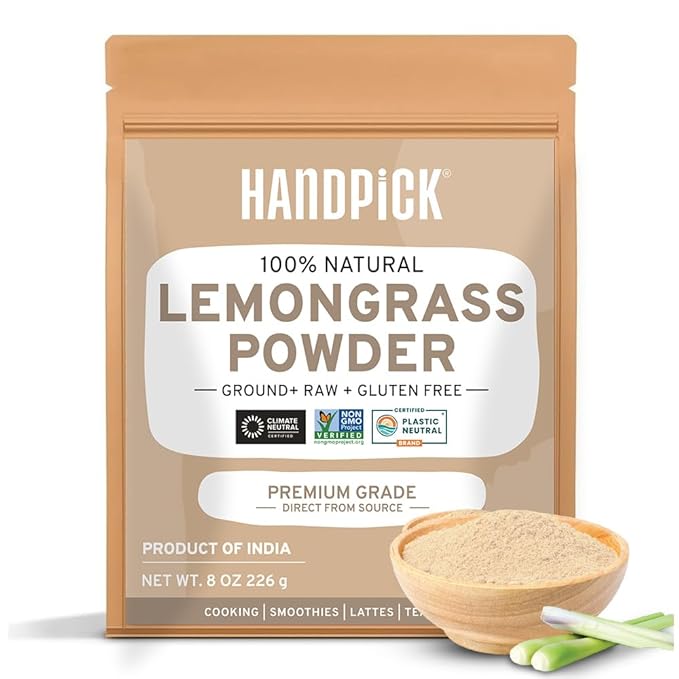 HANDPICK Lemongrass Powder (226g/8oz) Non GMO, Gluten Free, 100% Raw, Sourced from India, For