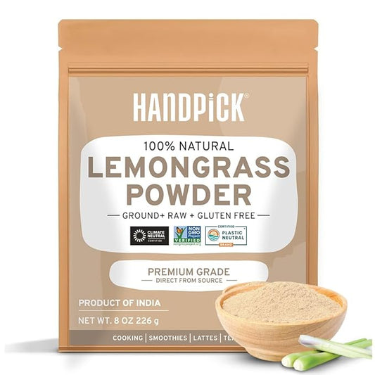 HANDPICK Lemongrass Powder (226g/8oz) Non GMO, Gluten Free, 100% Raw, Sourced from India, For