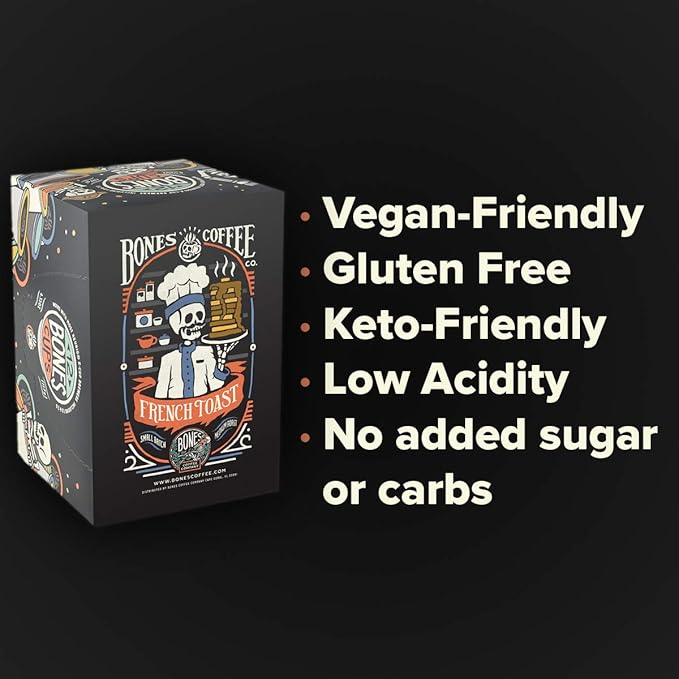 Bones Coffee Company Flavored Coffee Bones Cups French Toast | 12ct Single-Serve Coffee Pods