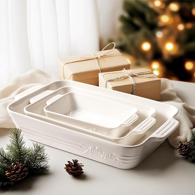 Ceramic Baking Dish Set, 3-Piece Casserole Dishes for Oven, Rectangular Baking Pans, Deep Lasagna