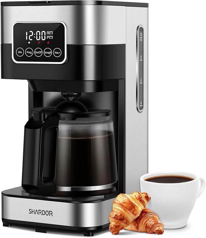SHARDOR 10-Cup Programmable Coffee Maker, Regular & Strong Brew Drip Coffee Machine for Home and