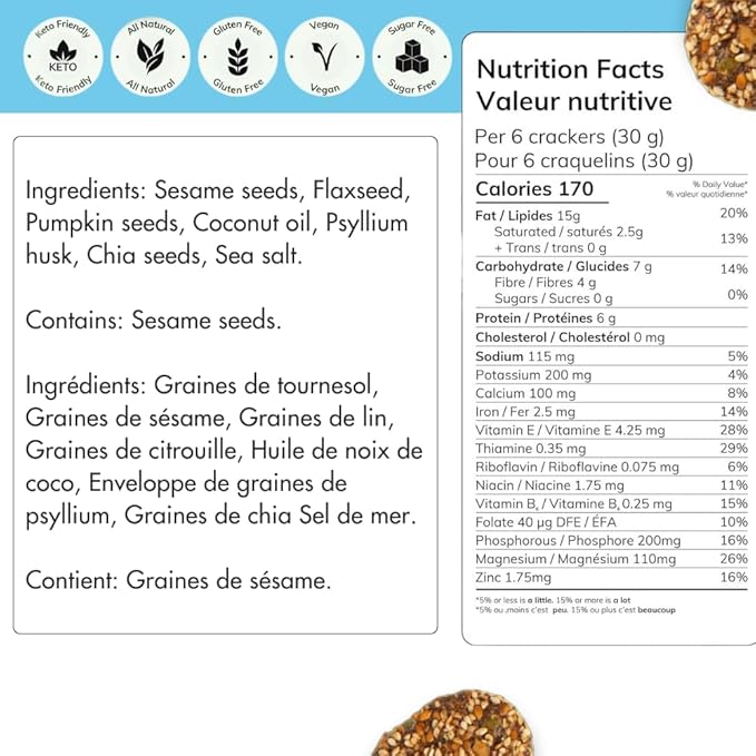 Super Seed Crackers, Gluten Free & Keto Friendly Healthy Snacks, Vegan, Zero Sugar, Paleo &