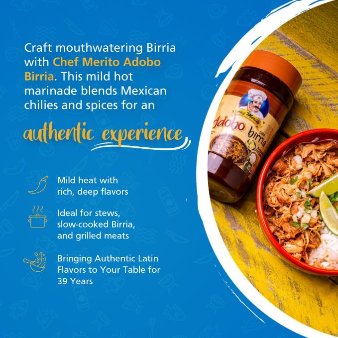 Chef Merito짰 Birria Marinade | Authentic Mexican Flavor | 14-15 Uses | Add Water or Broth | Mild