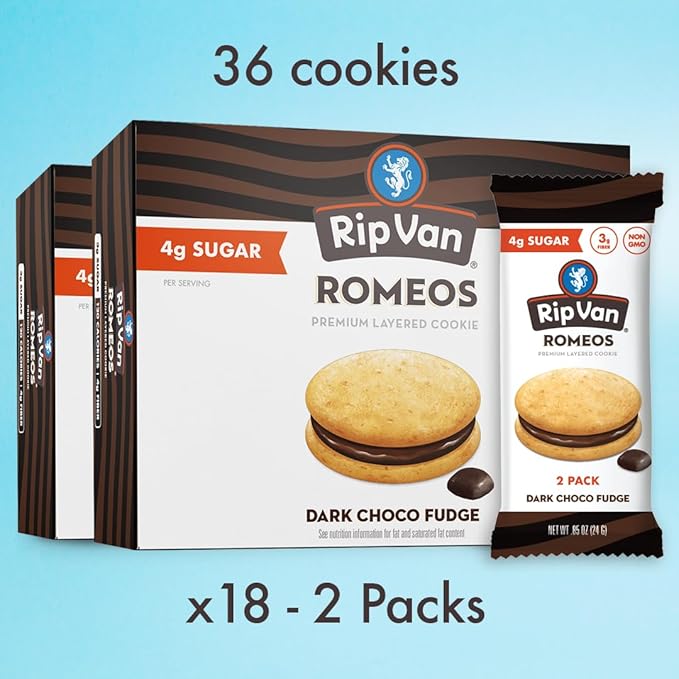 Rip Van Romeos Dark Chocolate Fudge Cookies - Low Sugar Cookies - Healthy Keto Snack - Individual 2