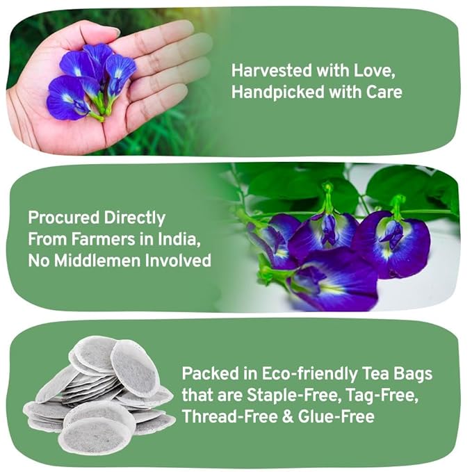 HANDPICK, Butterfly Pea Flower Tea (100 Herbal Tea Bags) | Caffeine Free, Non GMO | Premium Dried