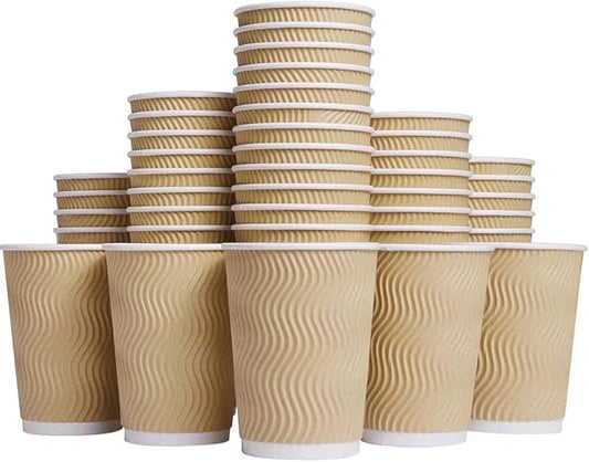 Hot 8 oz Disposable Insulated Corrugated Sleeve Ripple Wall Paper Coffee Cups for Drink, 100,8oz