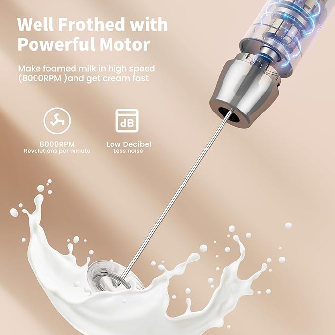 Maestri House Rechargeable Milk Frother with Stand, LunaFro Handheld Electric Foam Maker Waterproof