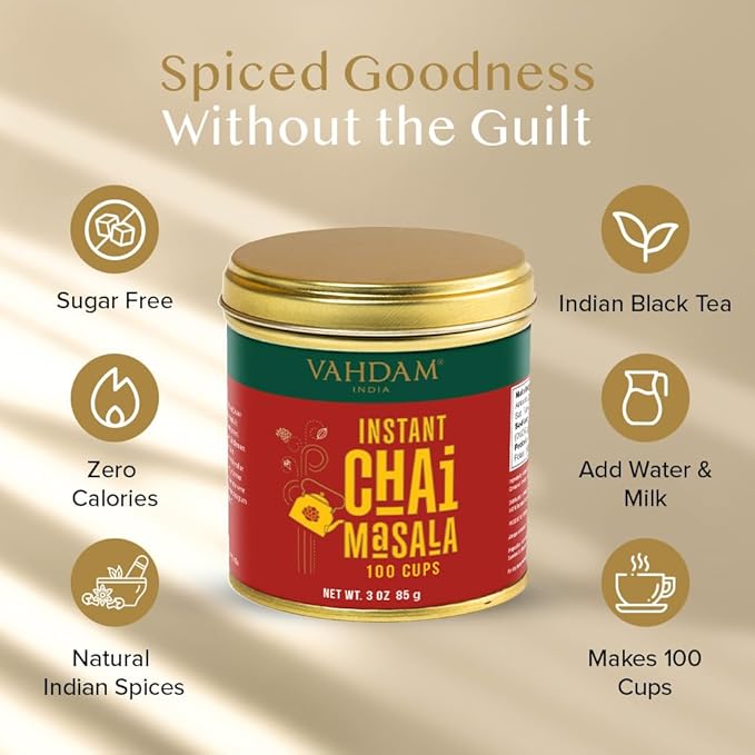 VAHDAM Instant Chai Tea (3oz/85g) - Traditional Masala Chai | Makes 100 Cups | Natural Spices, Zero