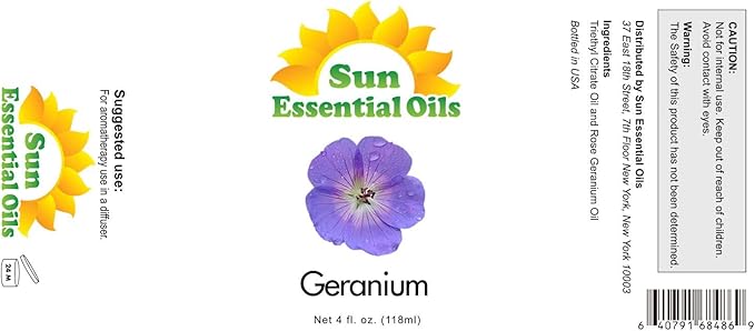 Sun Essential Oils Geranium Essential Oil ??Pure Geranium Extract Aromatherapy Oil (4 Fl Oz)