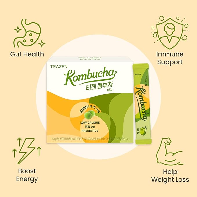 TEAZEN Japanese Apricot Kombucha Tea, Electrolyte & Hydration Drink Mix, Sugar Free, Live