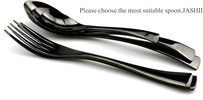 JASHII 18/10 Stainless Steel 24 Piece Mirror Polished Black Flatware Set,Dinner Knife Steak Knife